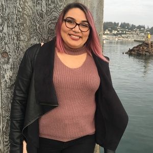 High Neck Cut-Out Knit Sweater - Size L